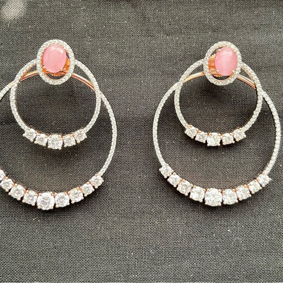 14k Rose Gold Plated American Diamond 3-In-1 Earrings - Picture 8 of 9